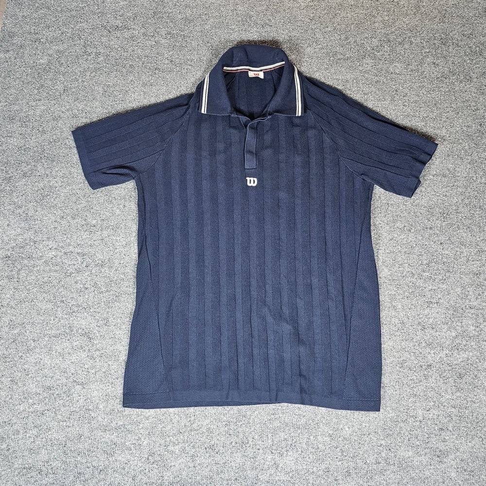 Wilson Mens Knit Polo Shirt Bundle Navy White Ribbed Short Sleeve Vintage Style - Picture 9 of 14